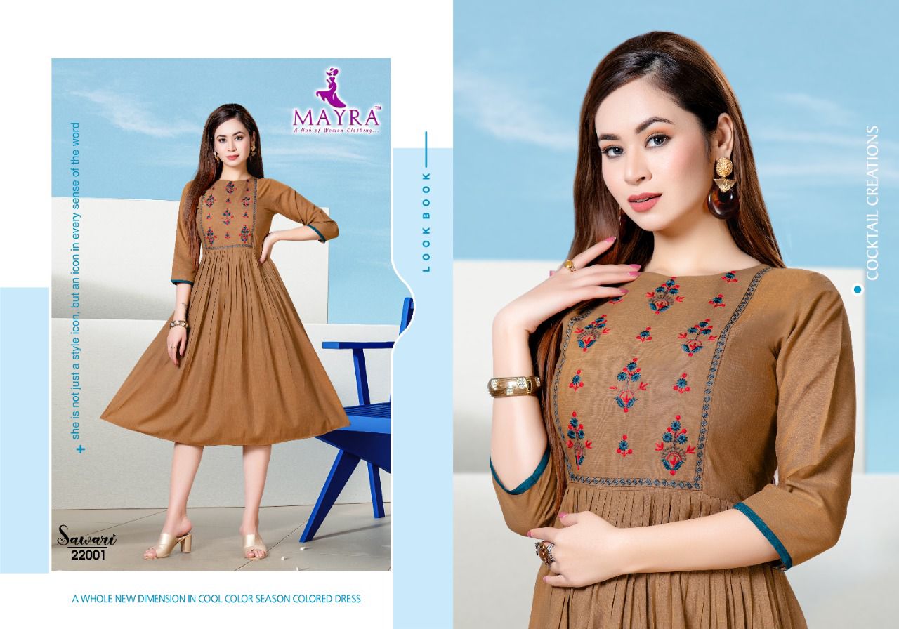 Mayra Sawari Fancy Ethnic Wear Rayon Anarkali Latest Kurti Collection